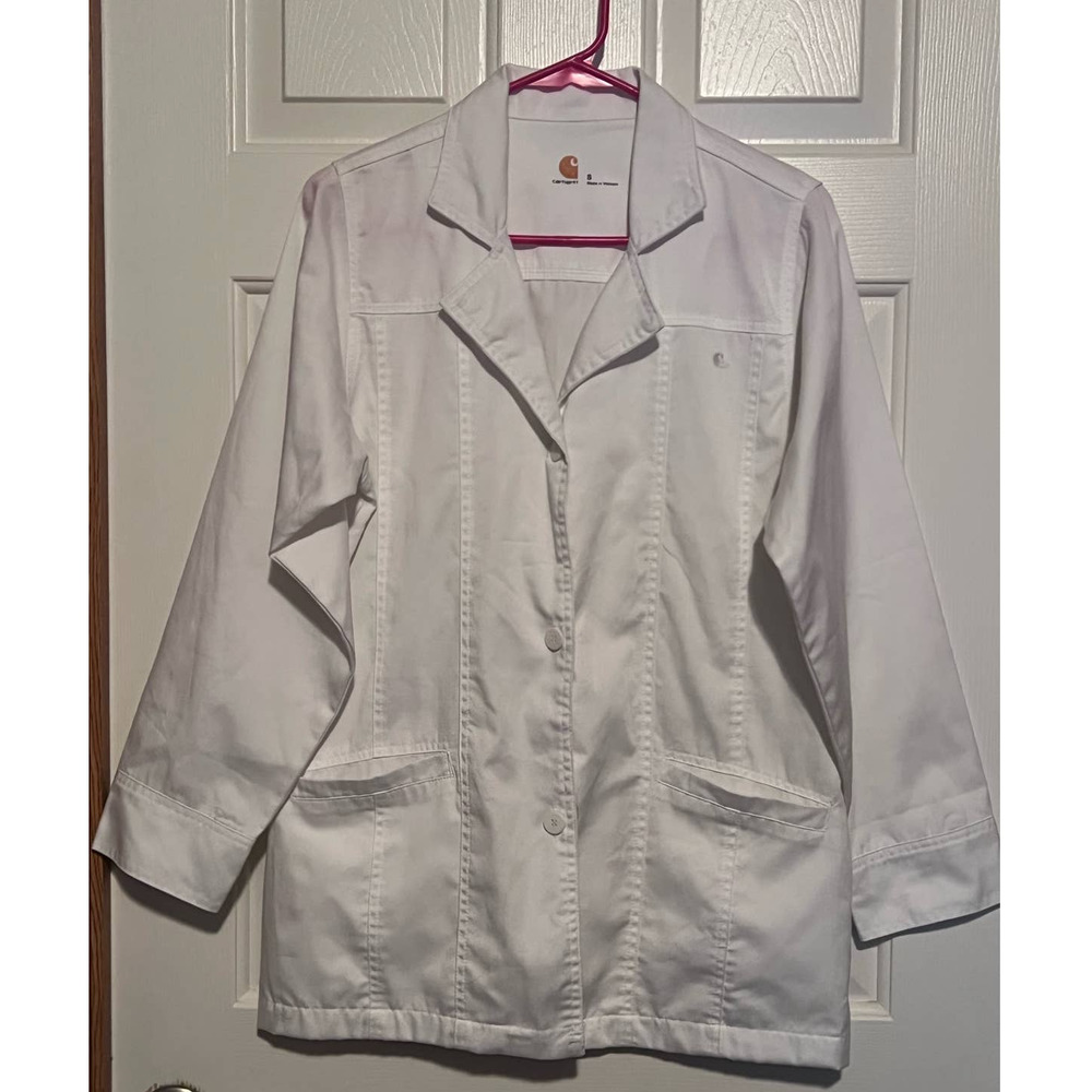 Carhartt Women's White Button Front Two Pockets Jacket Size S 29" Long x 20" PTP